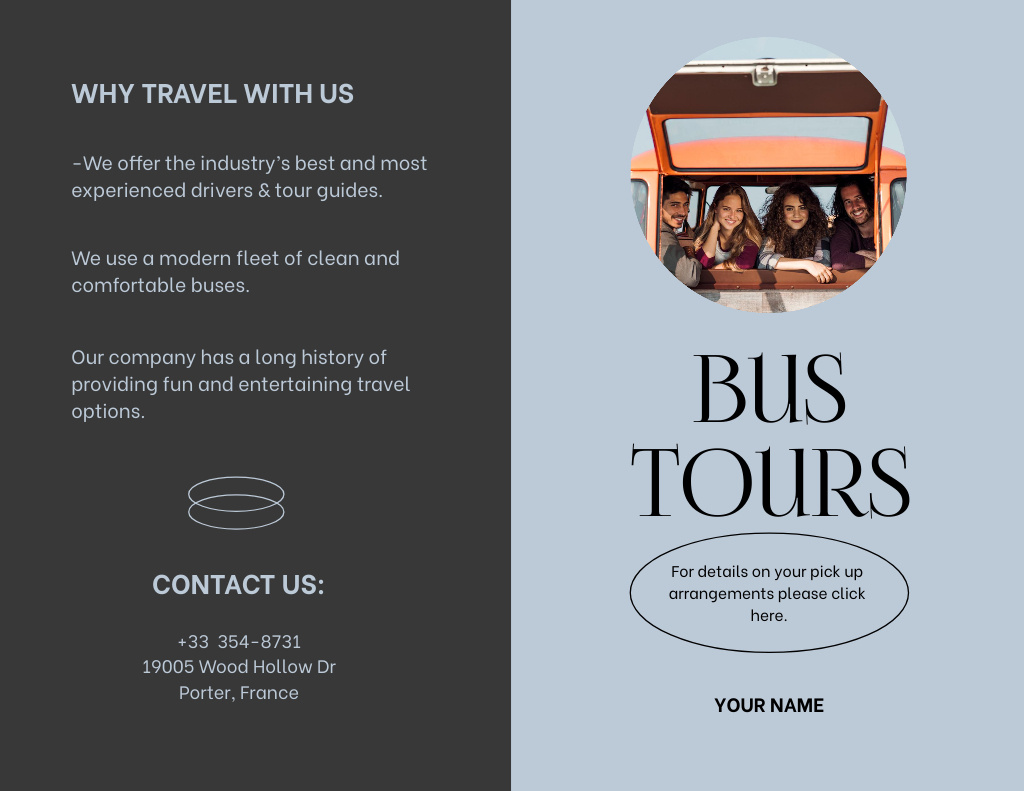 Lovely Bus Travel Tours Offer With Description Brochure 8.5x11in Bi-foldデザインテンプレート
