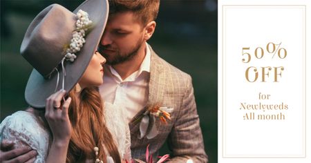 Wedding Offer with Couple of Newlyweds Facebook AD Design Template