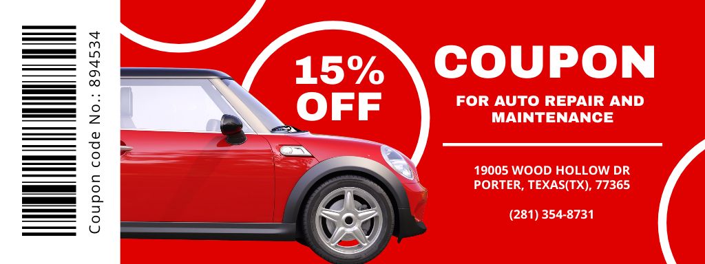 Designvorlage Discount on Auto Service and Maintenance on Red für Coupon
