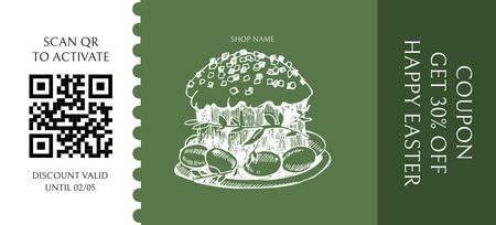 Szablon projektu Promocja świąt wielkanocnych z ilustracją ciasta wielkanocnego i jajek Coupon 3.75x8.25in