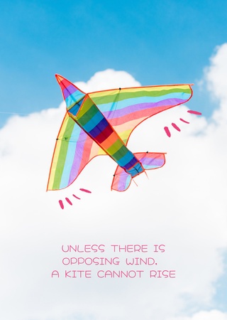 Inspirational Phrase With Kite And Wind Postcard A6 Vertical Design Template