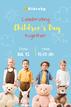 Ontwerpsjabloon van Invitation 6x9in van Children's Day Ad with Cute Kids and Toys