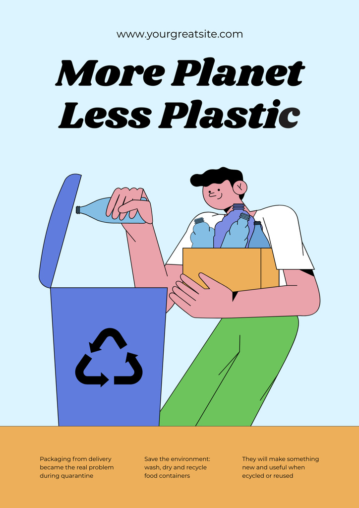 Plastic Pollution Awareness with Man Sorting Garbage Illustration Poster B2 Design Template