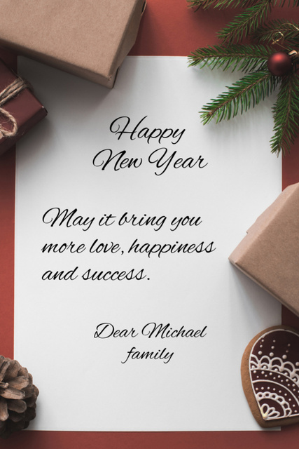 New Year Family Greetings with Decoration Postcard 4x6in Vertical – шаблон для дизайна