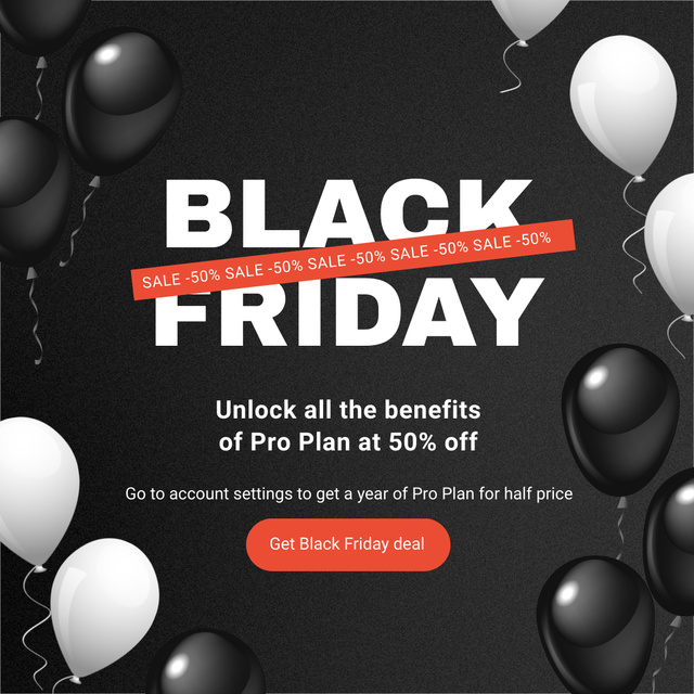 Balloons And Massive Black Friday Discounts For Service Instagram Πρότυπο σχεδίασης