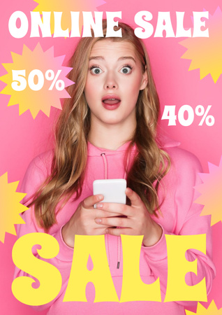 Sale Announcement with Surprised Girl Poster A3 Design Template