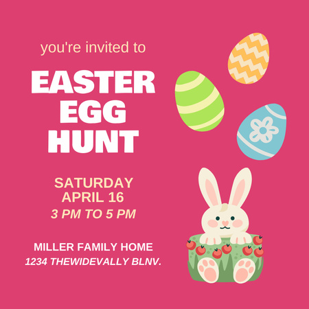 Easter Egg Hunt Announcement with Bunny Instagram Design Template