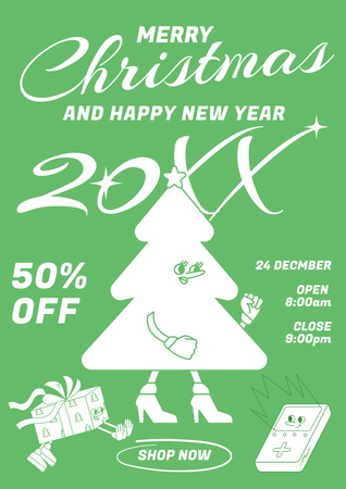 Christmas and New Year Discount Offer Green Poster Design Template