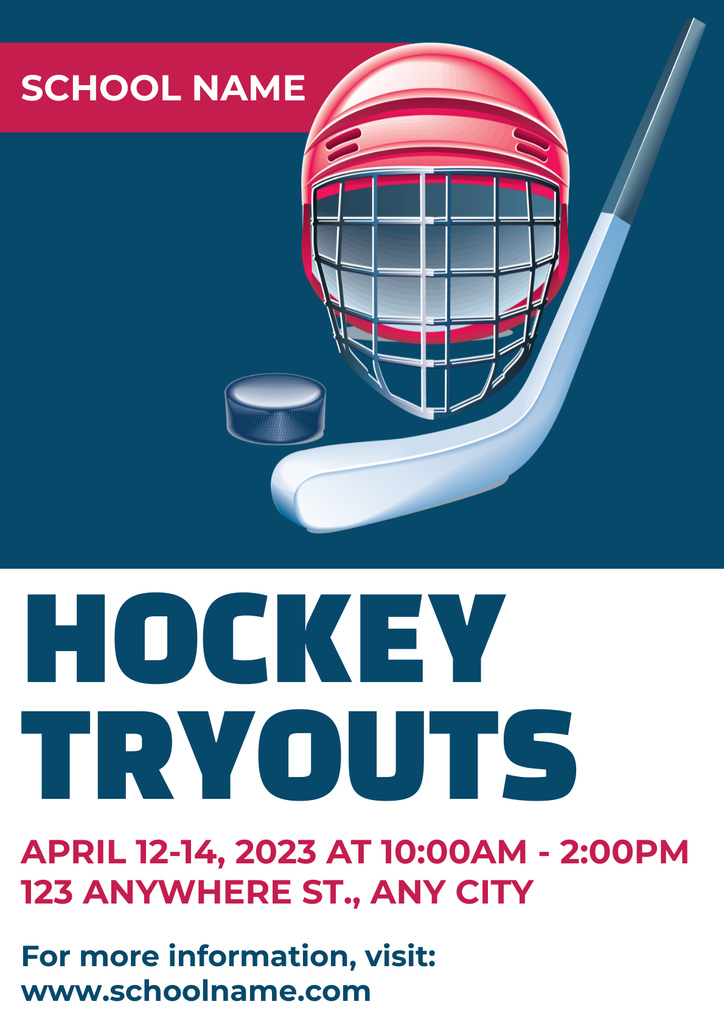Unmissable Hockey Tryouts In School Announcement Poster Design Template