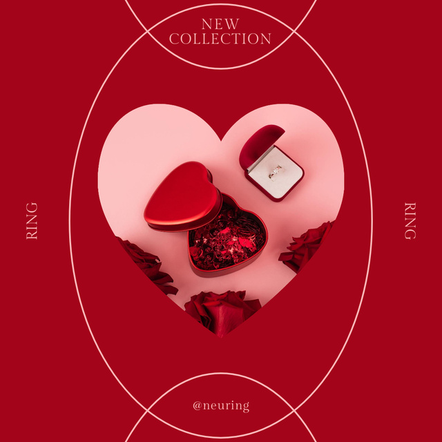 Designvorlage Ad of New Collection of Jewelry on Red für Instagram