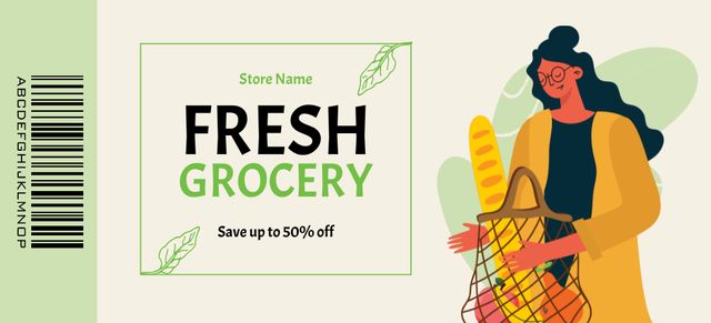 Template di design Woman Holding Shopping Bag of Groceries Coupon 3.75x8.25in
