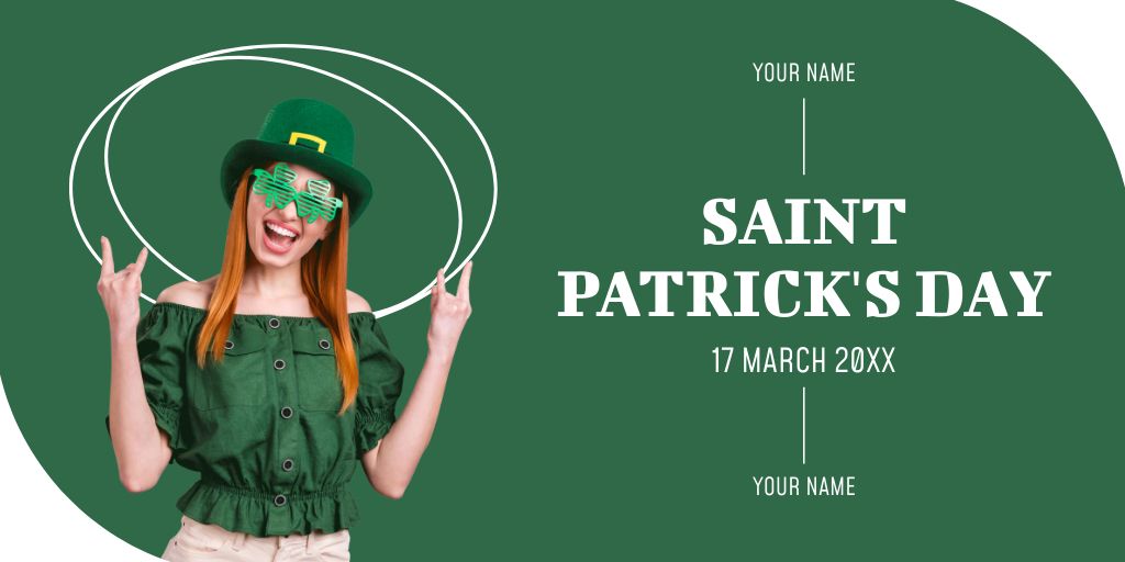 Happy St. Patrick's Day with Red Haired Woman Twitter Design Template