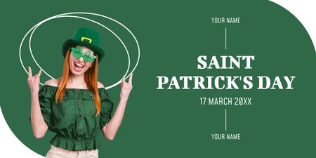 Hyvää Pyhän Patrickin päivää punatukkaisen naisen kanssa Twitter Design Template