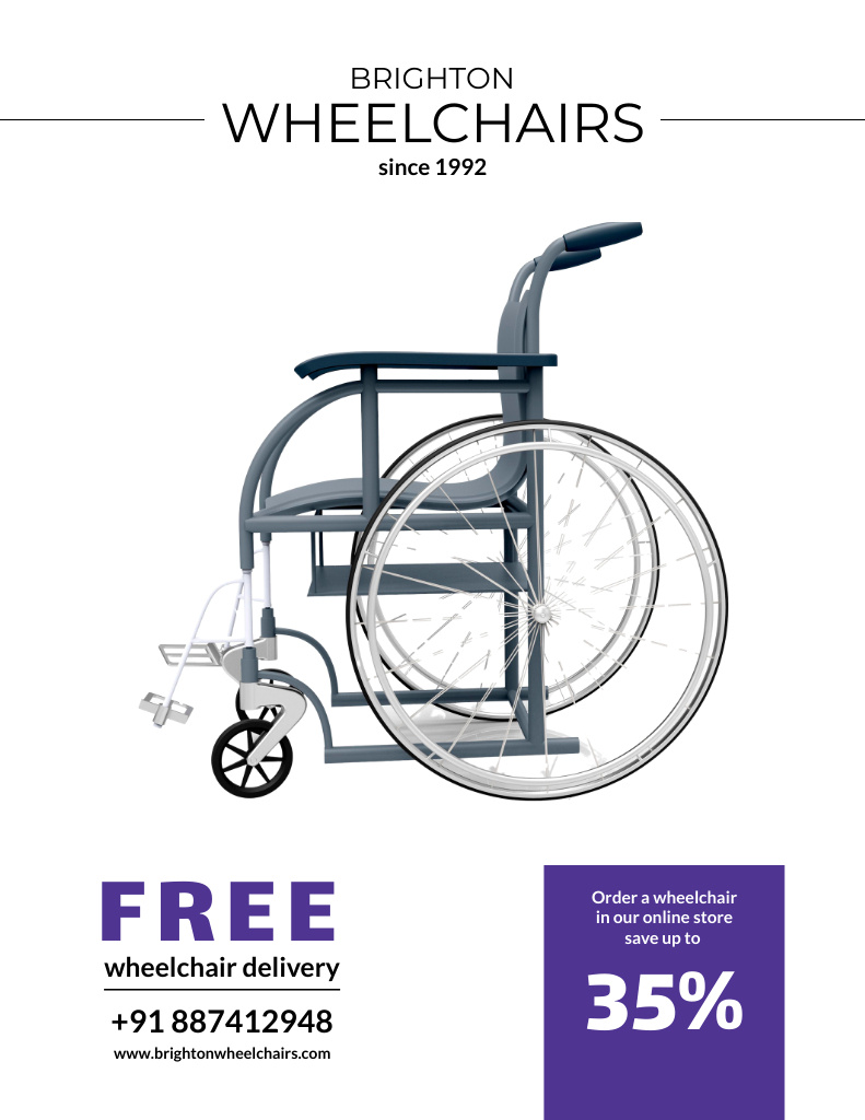 Ontwerpsjabloon van Poster 8.5x11in van Wheelchairs Store Ad with Discount Offer in Purple