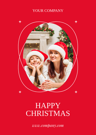 Family Celebrating Christmas Postcard A6 Vertical Design Template