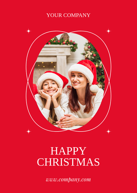 Family Celebrating Christmas on Red Postcard A6 Vertical Tasarım Şablonu