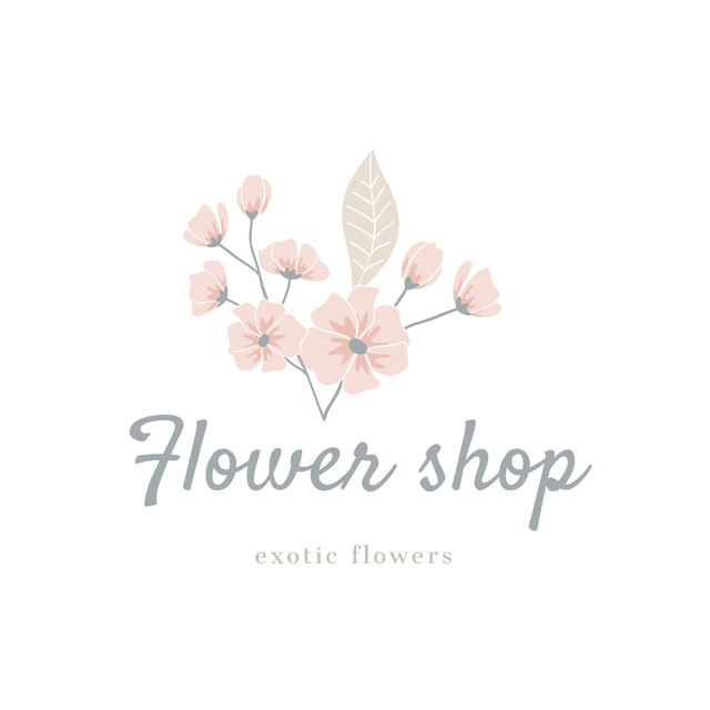 Flowers Shop Services Offer with Tender Pink Flowers Logo 1080x1080pxデザインテンプレート