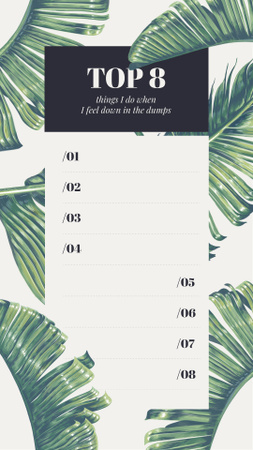 Modèle de visuel Liste de contrôle de bien-être sur le motif de feuilles de palmier - Instagram Story