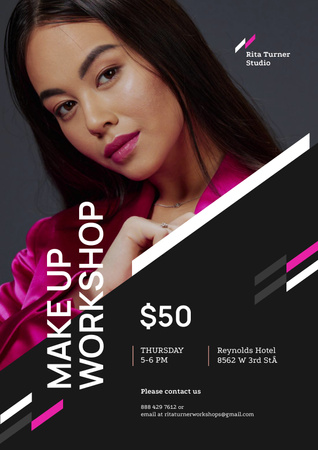 Ontwerpsjabloon van Poster van make-up workshop ad met jonge aantrekkelijke vrouw