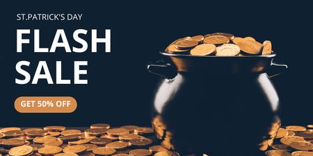 St. Patrick's Day Flash Sale Announcement with Pot of Coins Twitter Tasarım Şablonu