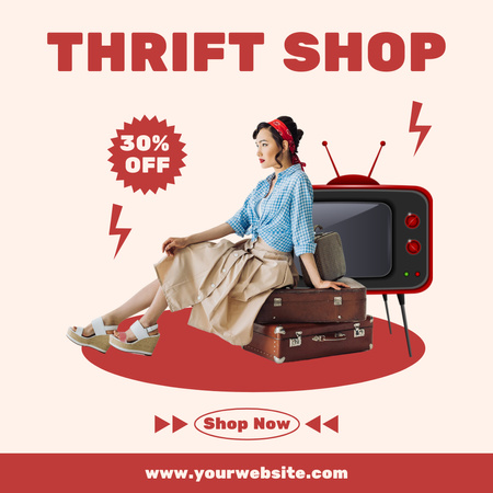 Designvorlage Thrift shop retro items red für Instagram AD