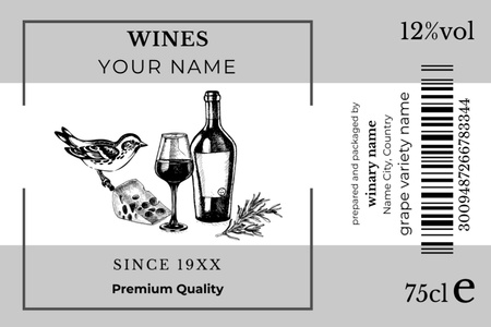 Designvorlage Premium-Weinflasche und Käseangebot für Label