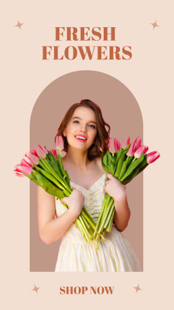 cute Girl with Beautiful Tulips Instagram Story tervezősablon