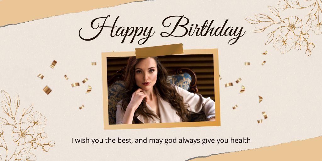 Elegant Beige Birthday Greeting to a Woman Twitter Design Template