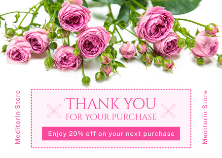 Pink Roses With Discount For Purchase In Shop Offer Card Design Template