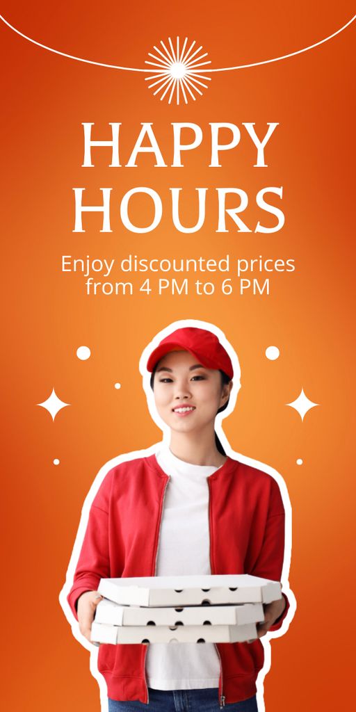 Fast Casual Restaurant Ad with Woman Courier Holding Pizza Graphic Design Template
