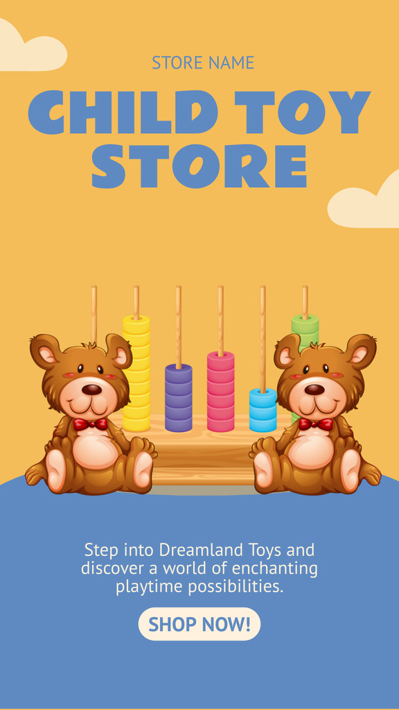 Toy Store Ad with Cartoon Bears Instagram Story Πρότυπο σχεδίασης