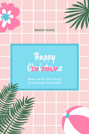 Christmas In July Greeting With Twigs In Pink Postcard 4x6in Vertical Design Template