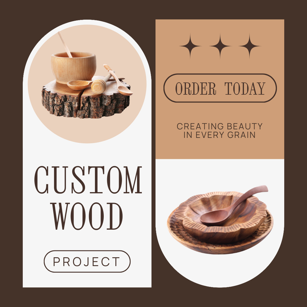 Custom Wood Pieces Offer with Wooden Plate and Spoon Instagram – шаблон для дизайна