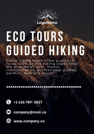 Hiking Tours Ad with Scenic Mountain Peak Flyer A7 Design Template
