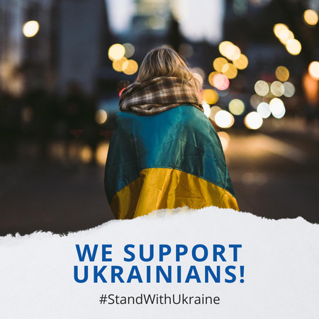 Designvorlage Frau mit einer gelben und blauen Flagge der Ukraine für Instagram