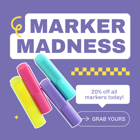 Stationery Shop Marker Madness Discount Offer Instagram AD Design Template