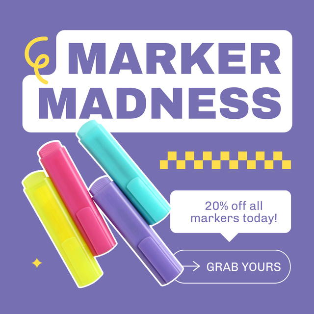 Stationery Shop Marker Madness Discount Offer Instagram AD Tasarım Şablonu