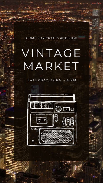 Designvorlage Crafts Vintage Market With Night City für TikTok Video