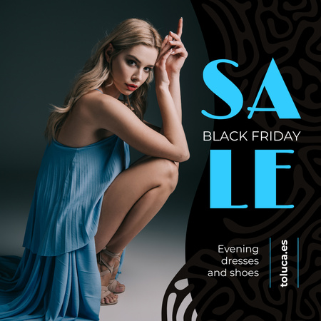 Plantilla de diseño de Venta de viernes negro mujer en vestido azul Instagram 