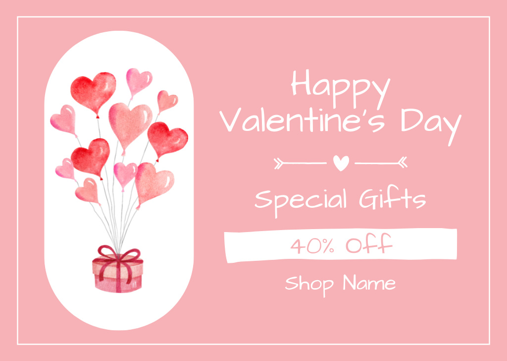 Ontwerpsjabloon van Card van Valentine's Day Gifts At Reduced Price Offer In Pink