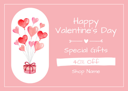 Valentine's Day Gifts At Reduced Price Offer In Pink Card Design Template
