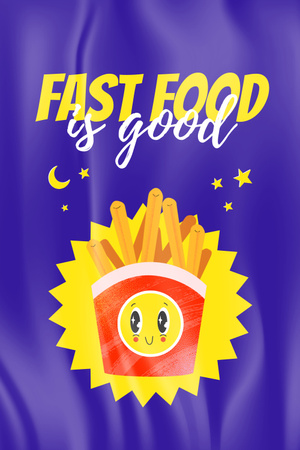 Phrase about Fast Food with Cute French Fries Pinterest Design Template