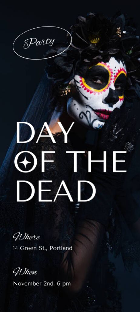 Day of the Dead Holiday Party Announcement Invitation 9.5x21cm Πρότυπο σχεδίασης