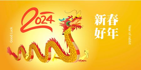Chinese New Year Holiday Celebration with Dragon in Yellow Twitter Design Template