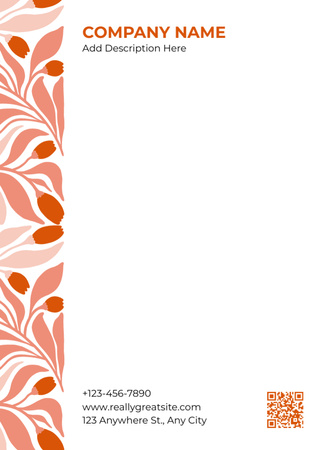 Plantilla de diseño de Vacío en blanco con patrón floral rojo Letterhead 