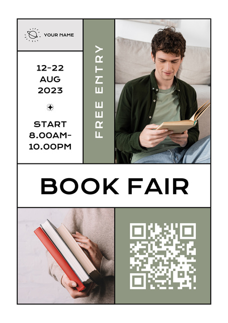 Book Fair Announcement with Reader Poster Πρότυπο σχεδίασης