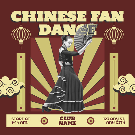 Kulüpte Geleneksel Çin Hayran Dansı Instagram Tasarım Şablonu