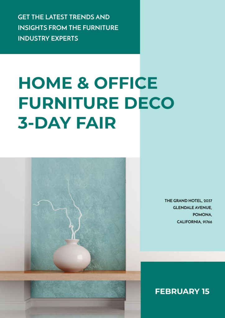 Furniture Fair Announcement with White Vase Poster A3 Modelo de Design