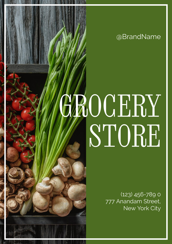 Grocery Store Ad with Organic Vegetables Poster Tasarım Şablonu