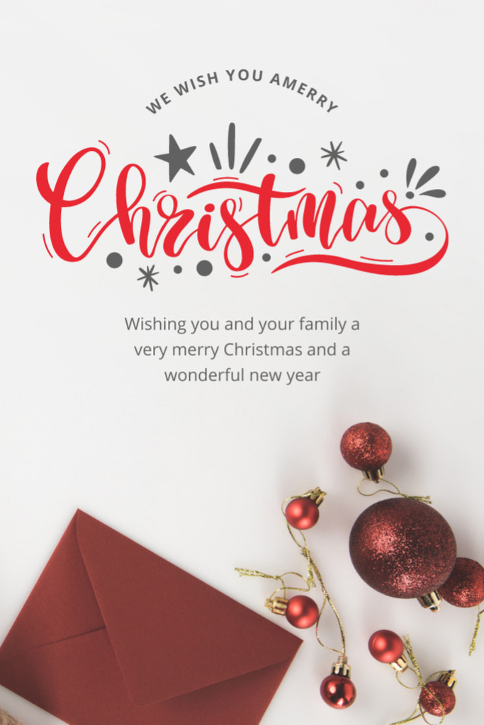 Christmas And New Year Wishes With Glass Baubles Postcard 4x6in Vertical Design Template